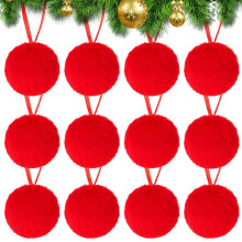 Christmas Ornaments Lime Red Furry Balls 12 Pcs