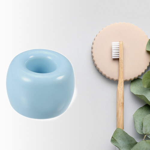Ceramic Toothbrush Holder Round Blue 1.65 x 1.18 Inch 1