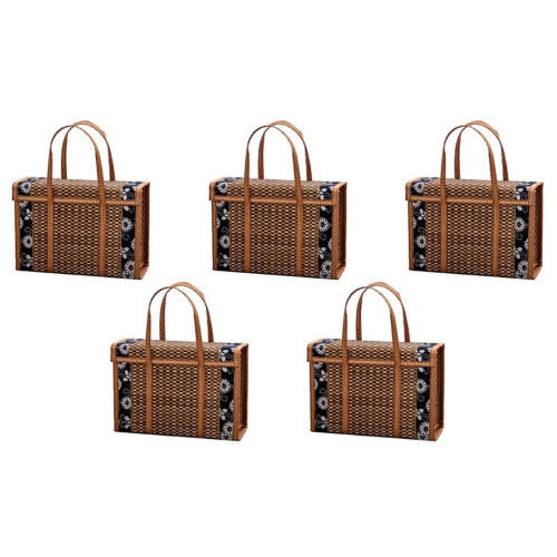 Flettet picnickurv, foldbar rattanopbevaringspose, 5-pak