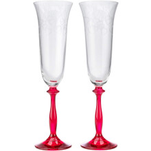 Champagnerflöten aus Kristall, roter Stiel, 177 ml, 2-teilig