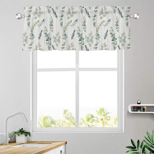 Farmhouse Eucalyptus Leaf Kitchen Valance Sage Green 54x18 1