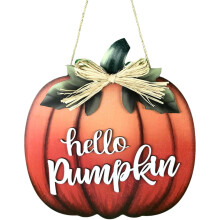 Puinen kurpitsa-ovikyltti Halloween-kiitoskoristeena
