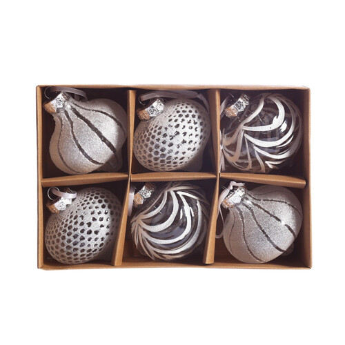 Clear Christmas Ball Ornaments White Glitter Plastic 6 Pack