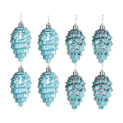 Blue Pinecone Ornaments Shatterproof 8 pcs
