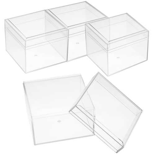 Conjunto de 4 recipientes cúbicos de acrílico com tampa.