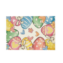 Paas placemats met konijntjes en bloemenmotief, lentethema, 4-delige set
