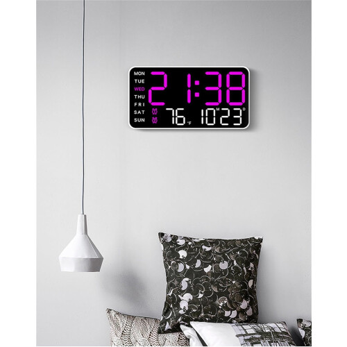 LED Wall Clock with Date Week Temp Humidity 12-inch 1
