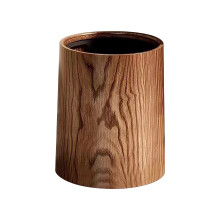 QTBIUQ Retro Wood Grain Trash Can Brown Large