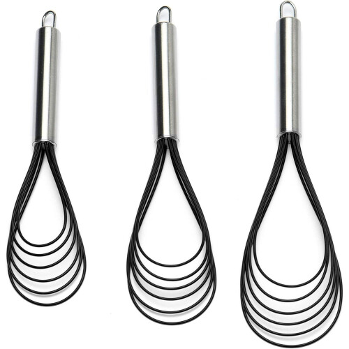 Platt vispset i rostfritt stål med silikonhuvuden, 3-pack