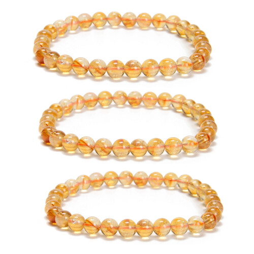 Citrin-Rundperlenarmband, 6 mm, 7,5 Zoll, 3 Stück