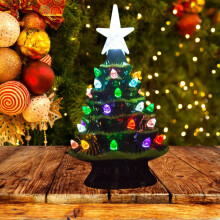 Árbol de Navidad de cerámica LED TUMALL para mesa, 18,8 cm