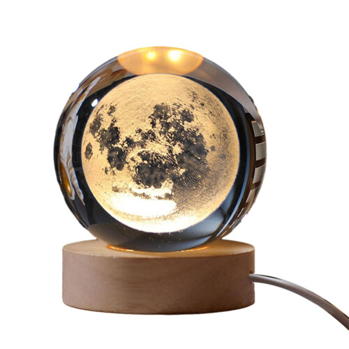 Krystalkugle natlampe USB3D solsystemlampe6cm