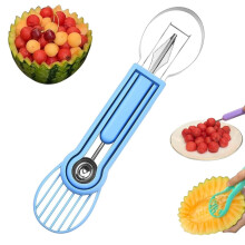 XHXGZ4-in-1 groentesnijder en meloenschepset, roestvrijstalen watermeloensnijder, fruitsnijgereedschap, ijsmeloenhakvork
