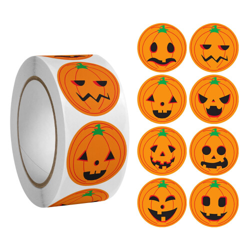 XIAOLE Ρολάκια Αυτοκόλλητων για το Halloween - 500 τεμάχια, Αστεία Πρόσωπα Κολοκύθας,