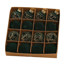 Yoloke flocked Christmas balls green suede 16 pcs