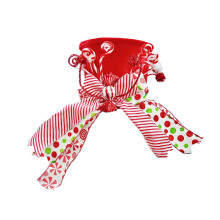 Red Christmas Tree Topper Hat with Striped Bow 1pc