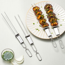 Stainless Steel Double-Needle BBQ Skewers with Push Plate 5
