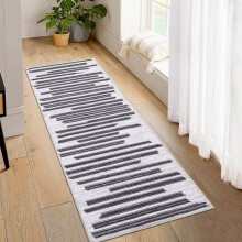 Bohemian Runner Rug Beige Black 2 ft x 6 ft