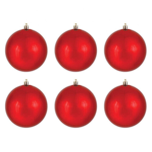 Christmas Ornament Ball Red Shiny Shatterproof 6 Pack 3.2