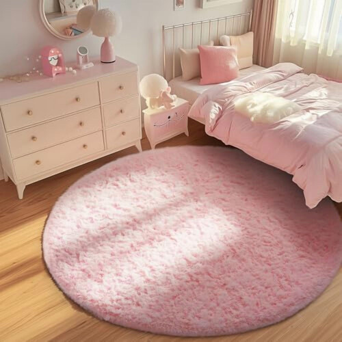Pink round shag rug 6 ft diameter 2