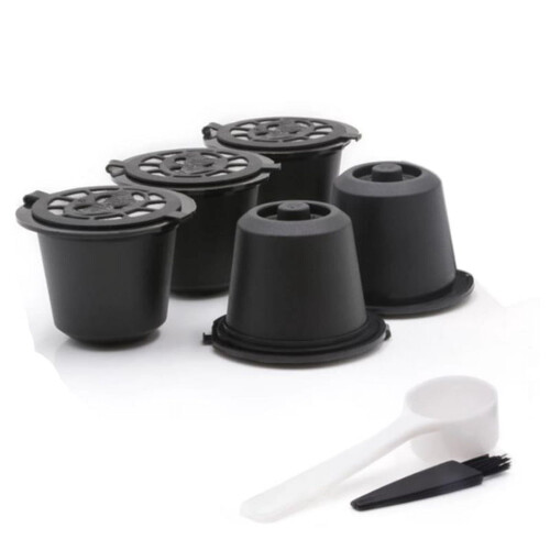 Reusable refillable coffee capsule filter set with spoon