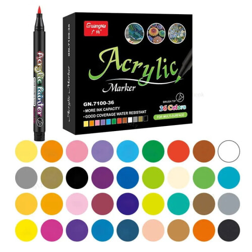 Acrylic Paint Brush Pen Soft Tip 36 Colors