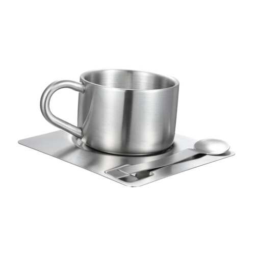 Edelstahl-Kaffeebecher-Set mit Untertasse, 2-teilig 1