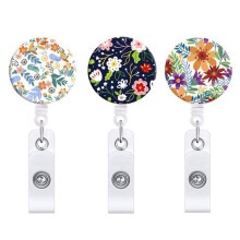 Rolă retractabilă pentru insignă, stil floral, cu clemă tip crocodil, 3 buc.