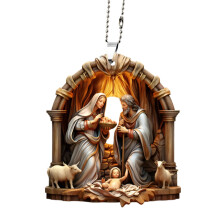 XIUH Ornament Scena Nașterii Domnului din lemn, 8,1 cm, 1 buc.