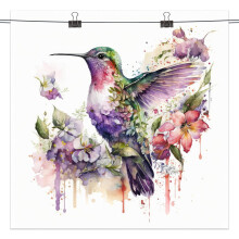 Hummingbird Canvas Wall Art Purple Floral Botanical Print