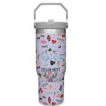 30oz Edelstahl-Becher mit Cartoon-Motiv, Henkel und Klappdeckel