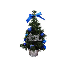 Mini Christmas Tree Artificial Blue Desktop Decor with Bow