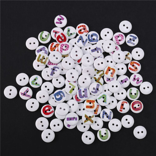 500Pcs Mixed Painted Letter Alphabet Wooden Sewing Button Scrapbooking 1