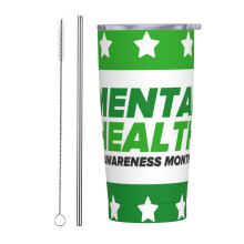 Mug de voyage vert pour la sensibilisation à la santé mentale, 59 cl, blanc