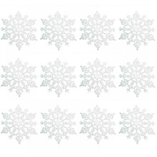 Ornements flocons de neige blancs en plastique pailleté, 12 pièces