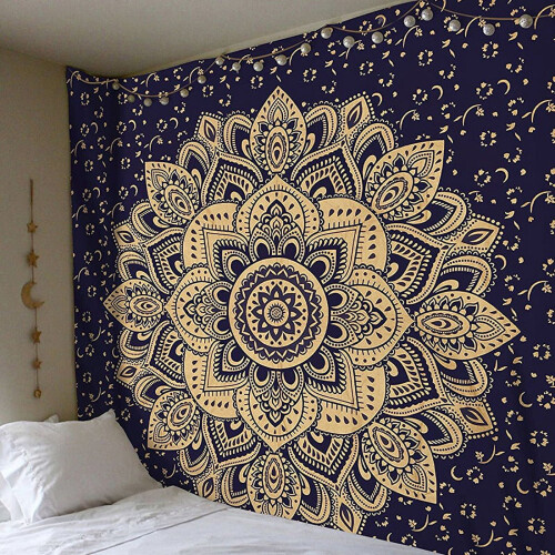 Mandala tapestry black white bohemian wall hanging