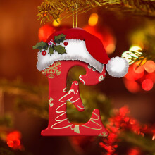 Personalized Christmas Tree Ornament Red Initial Pendant 26