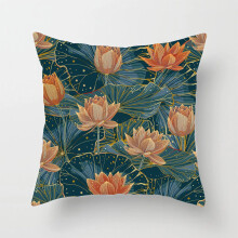 Cotton Linen Pillow Case Lotus Print 45x45cm