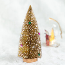 Mini Christmas Tree Bottle Brush 9.8 Inch Gold with Wooden