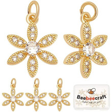 Zirkonia-Blumenanhänger, 18 Karat vergoldetes Messing, 10 Stück