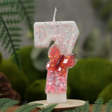 Bougie à gâteau papillon rouge pailletée numéro 7