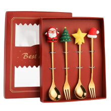 Konijn Kerstman Lepel Vork Set Kerst Dessert Servies1