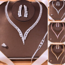 Women's Rhinestone Jewelry Set Rose Gold4-Piece