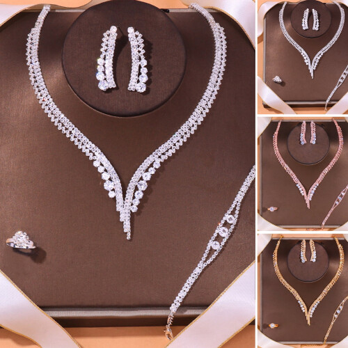 Set di gioielli da donna con strass, oro rosa, 4 pezzi