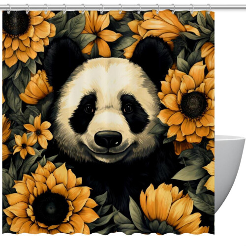 Perdea de duș impermeabilă cu floarea-soarelui Panda, 152x183 cm