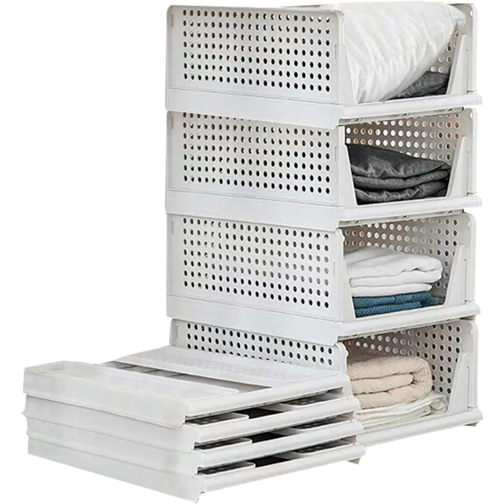 Stackable Plastic Storage Bins Foldable 4-Pack