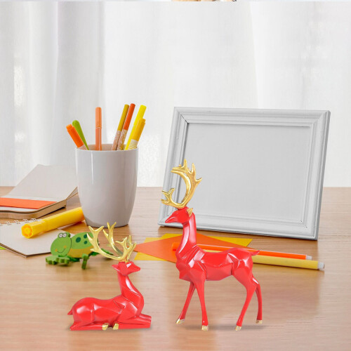 Christmas Reindeer Table Ornaments Resin Red 2PCS 1