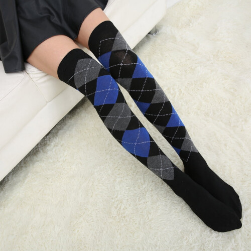 Women's Thigh-High Socks Vintage Argyle Pattern Red 1