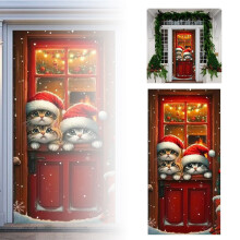 Christmas door curtain with cat design 1 piece