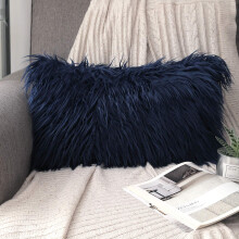 Phantoscope faux fur throw pillow navy blue 12 x 20 inches